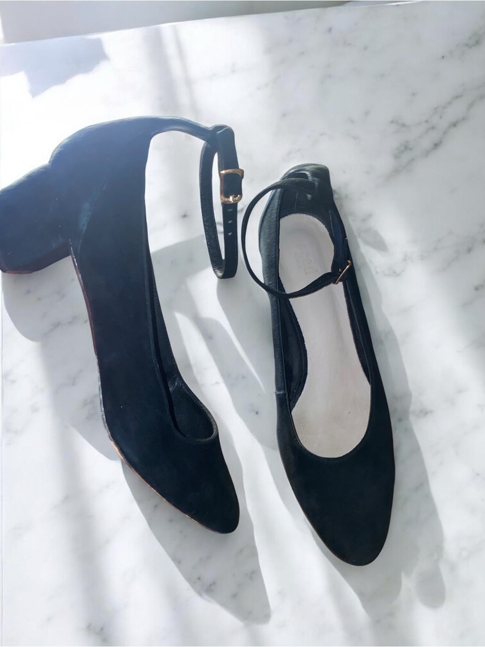 Seed Heritage Black Suede Ankle Strap Pumps Block Heel Size 40 US 9